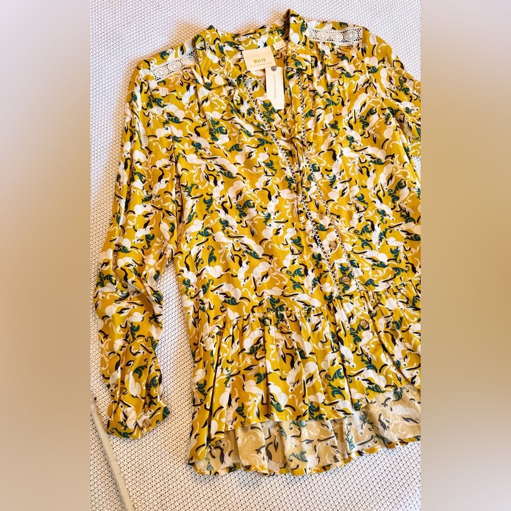 ANTHROPOLOGIE + MAEVE Janie Flounced Peasant Blouse Rabbit Printed Top - Picture 7 of 16